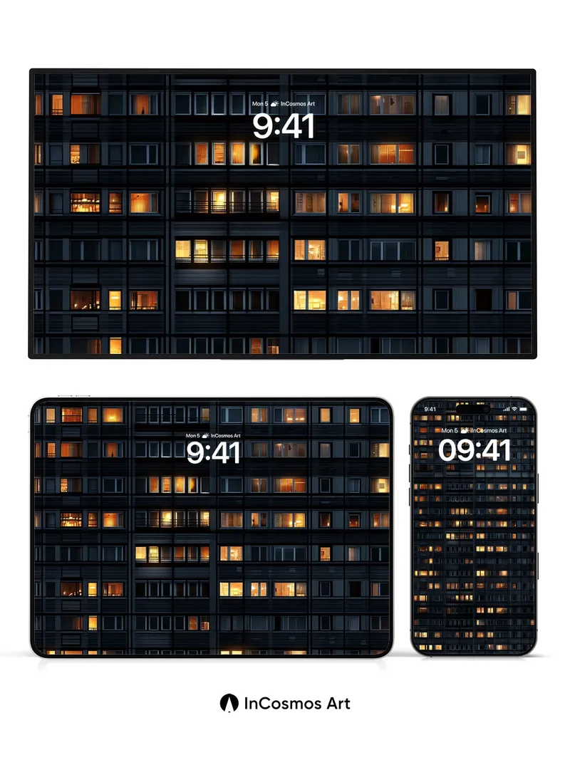 Quiet Grid Wallpaper with Warm Light Veins