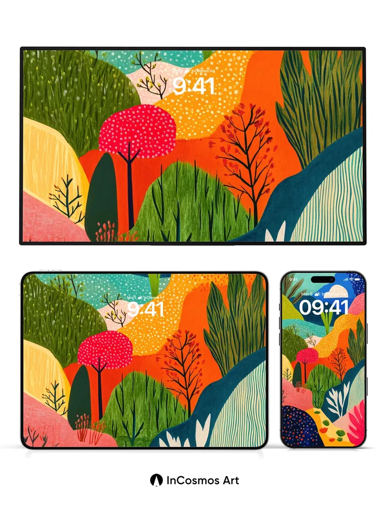 Vibrant Tapestry Wallpaper with Polka-Dot Peaks