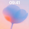 Phone lock-screen preview of a soft blue-violet flower with coral light on a pastel background