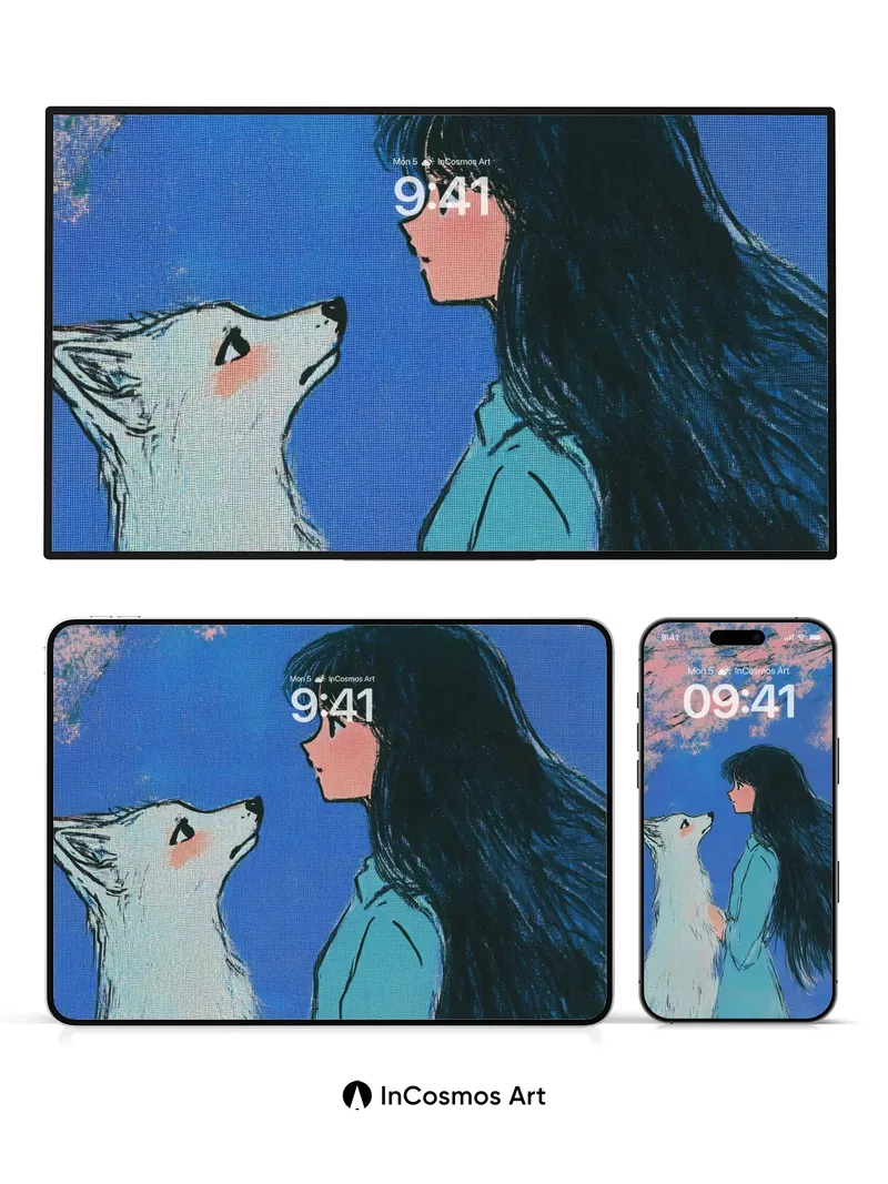 Serenity Fox Wallpaper with Cherry Bloom