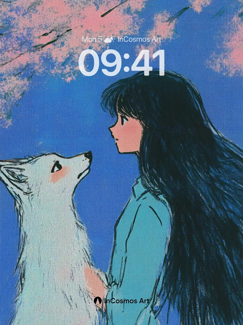 Serenity Fox Wallpaper with Cherry Bloom