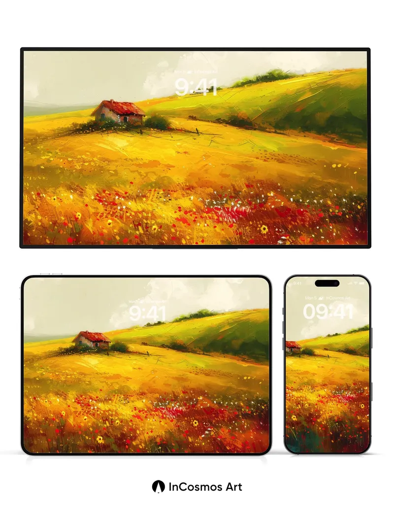 Golden Hush Wallpaper with Wildflower Whisper