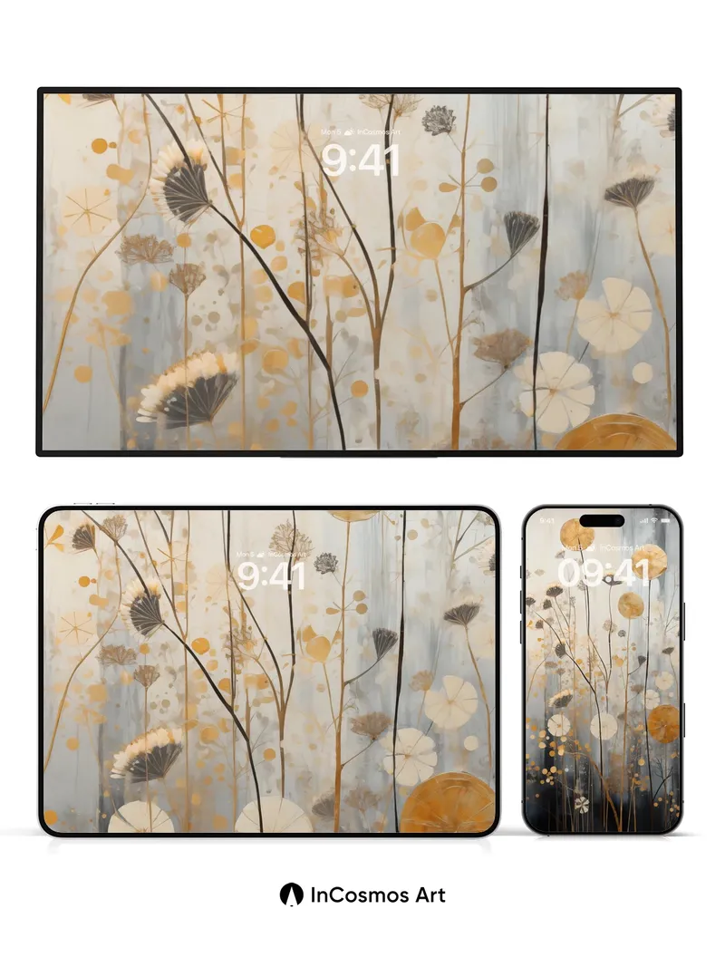 Golden Reverie Wallpaper with Ethereal Stems