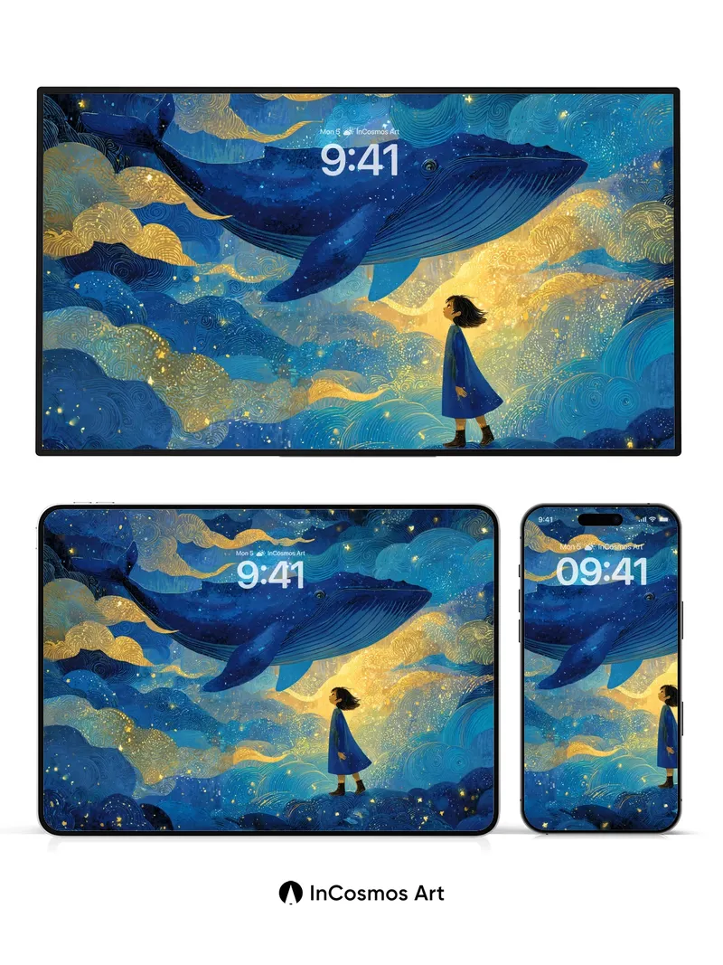Whispering Whale Wallpaper with Starlit Clouds