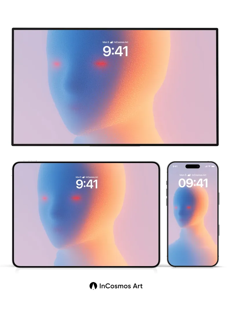 Neon Veil Wallpaper with Glowing Eyes