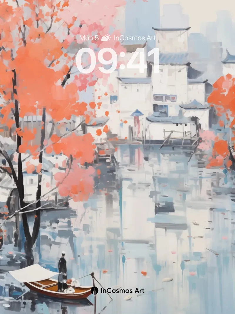 Serene Watercolor Wallpaper with Autumn Reflections