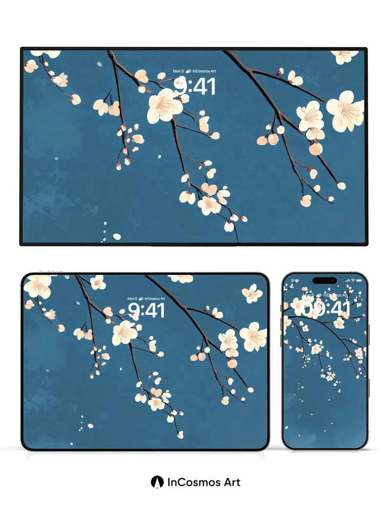 Serenity in Cherry Bloom Wallpaper with Floating Petals