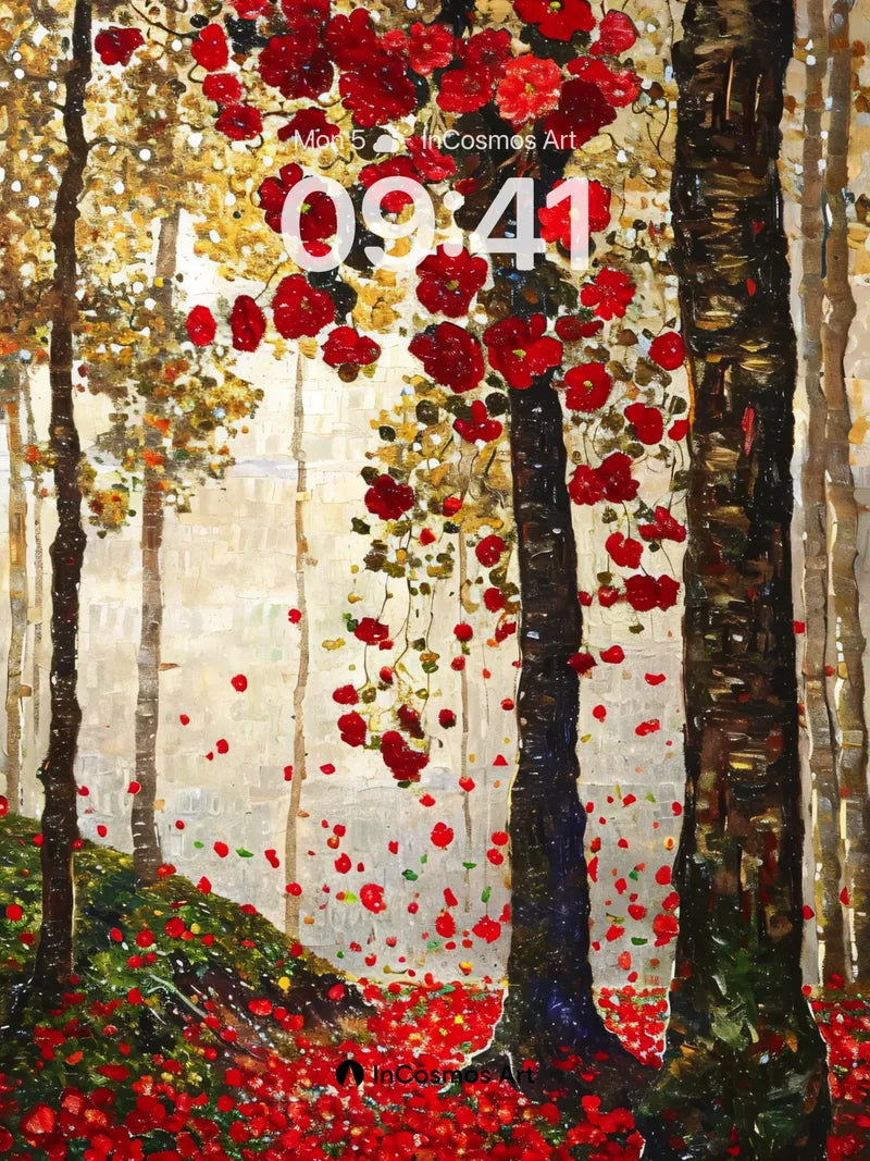 Velvet Forest Wallpaper with Crimson Canopy