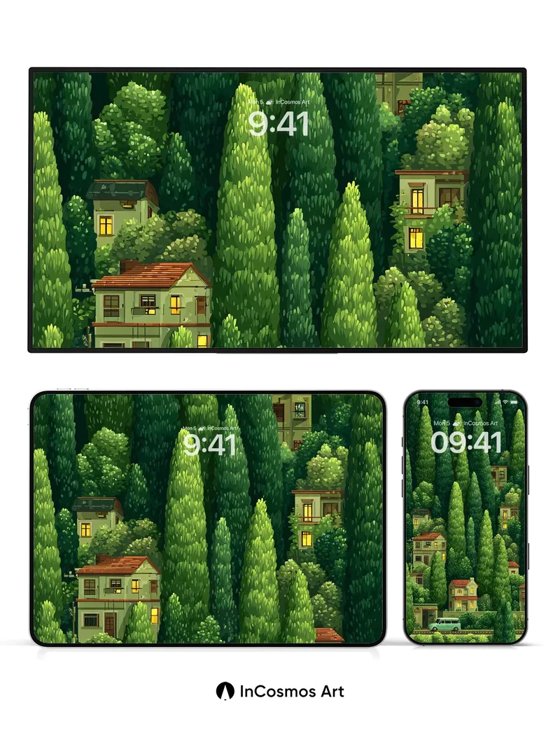 Whispering Pines Wallpaper with Hidden Homes