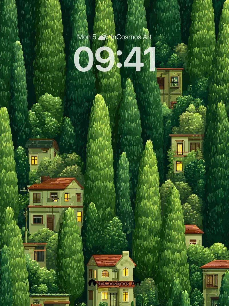 Whispering Pines Wallpaper with Hidden Homes