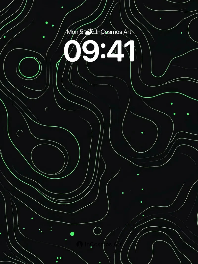 Neon Topography Wallpaper with Floating Circles