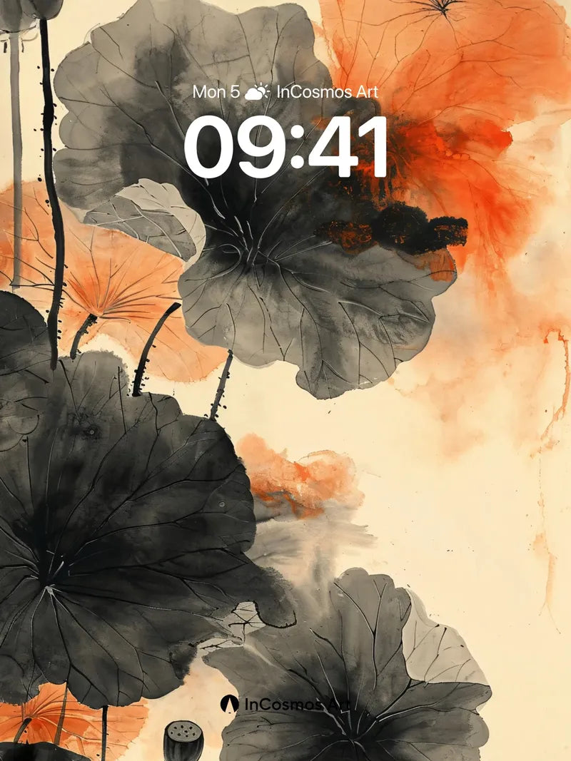Ink Bloom Wallpaper with Floating Lotus Shadows