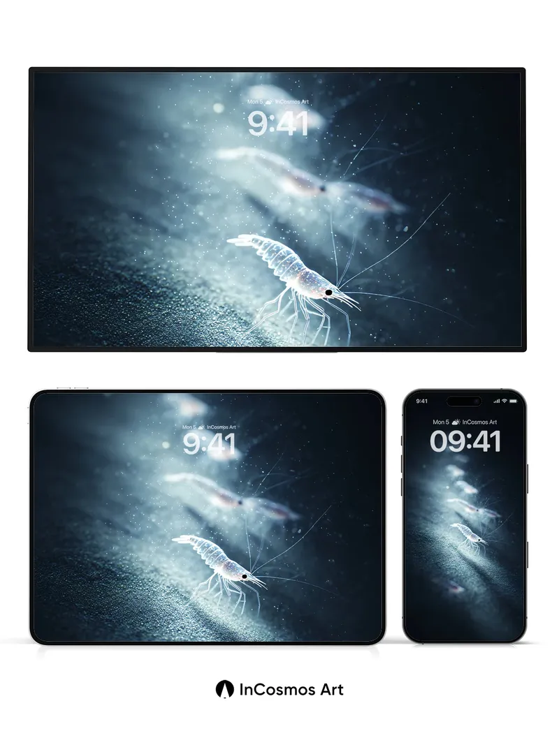 Ghost Shrimp Trail Wallpaper in Deep Ocean Haze