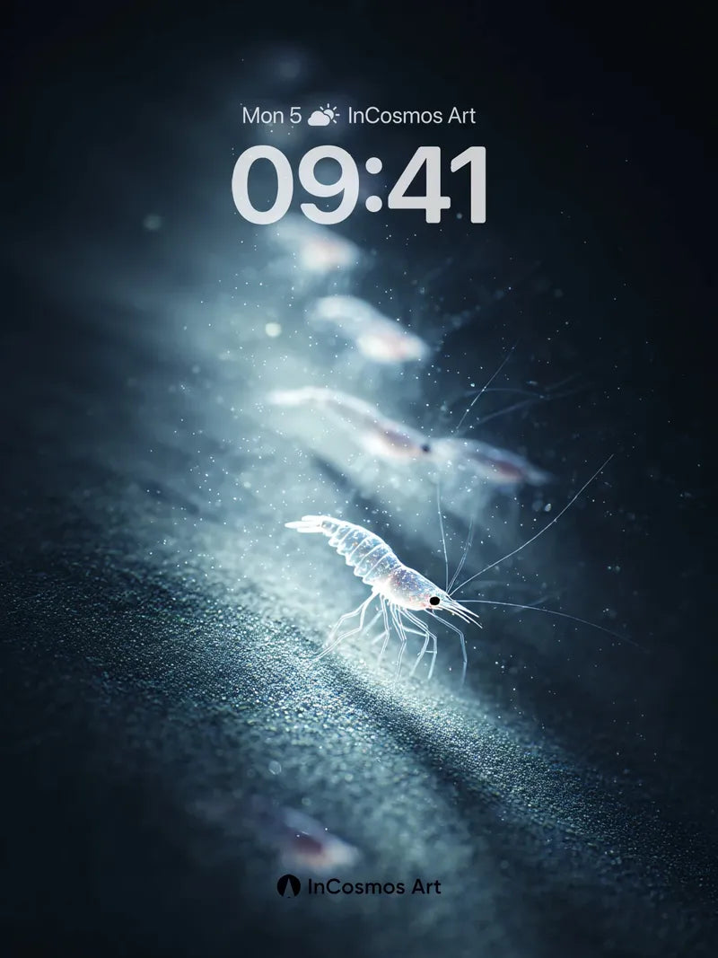 Ghost Shrimp Trail Wallpaper in Deep Ocean Haze