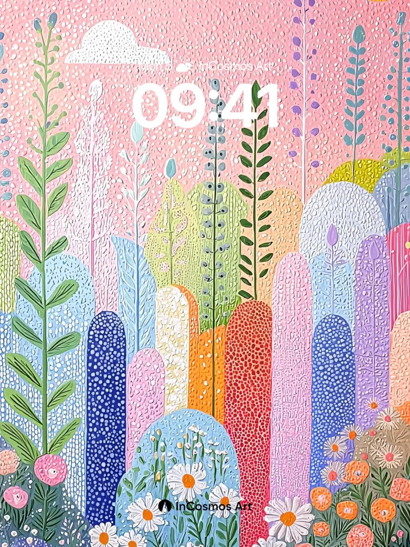 Whimsical Garden Wallpaper with Polka-Dot Sky wallpaper for iPhone, iPad & Mac