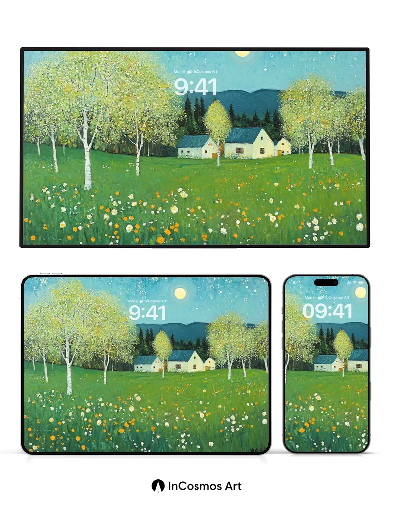 Luminous Meadow Wallpaper with Moonlit Whispers