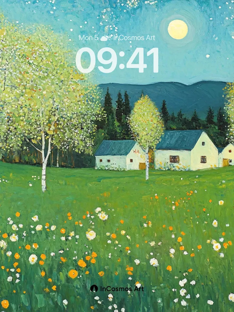 Luminous Meadow Wallpaper with Moonlit Whispers