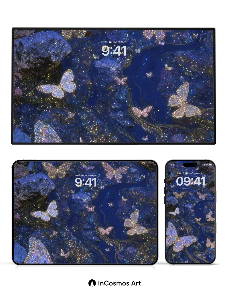 Luminous Butterfly Wallpaper with Starlit Water