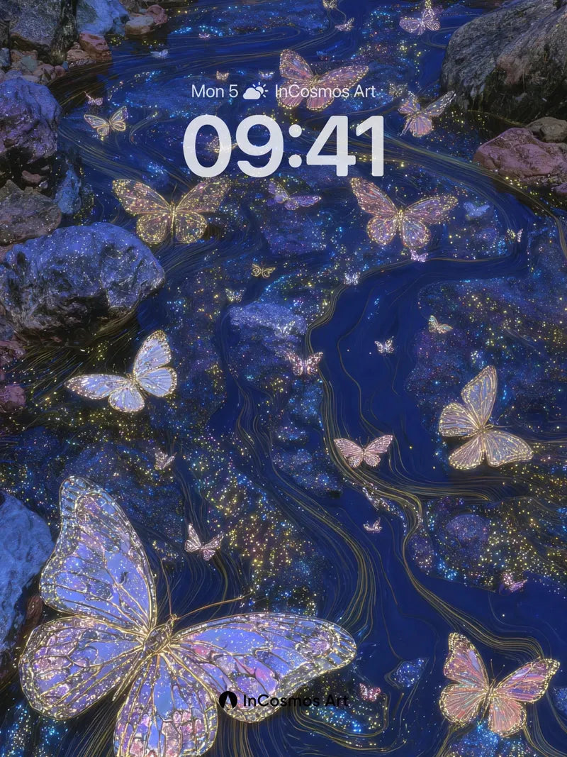 Luminous Butterfly Wallpaper with Starlit Water