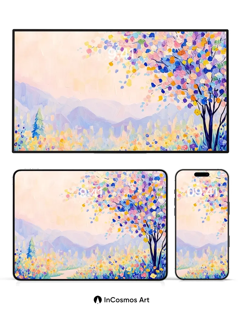 Whispering Bloom Wallpaper with Colorful Canopy