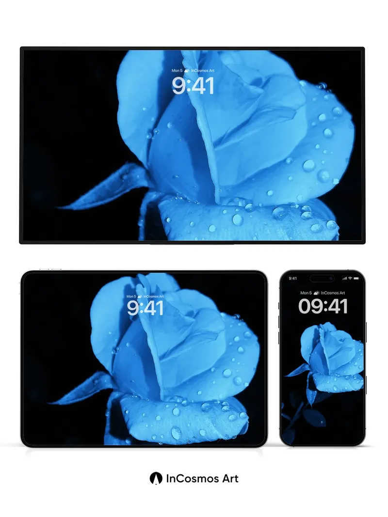 Cobalt Whisper Wallpaper with Dew-Kissed Petals