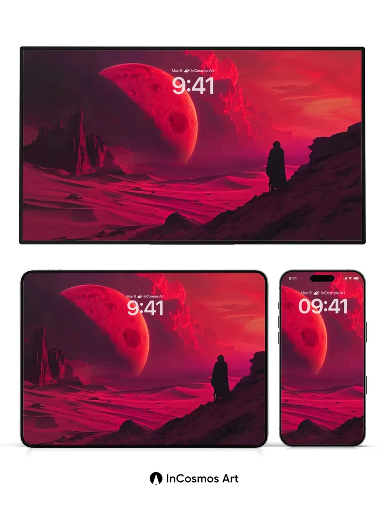 Crimson Eclipse Wallpaper with Solitary Wanderer