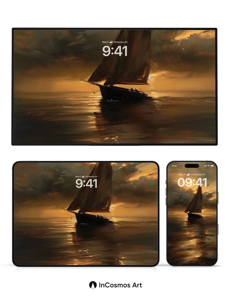 Golden Silence Sailboat Wallpaper with Dusk Reflections