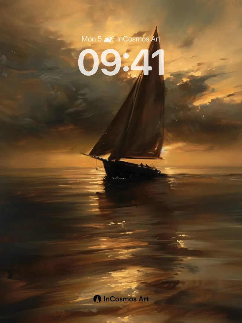Golden Silence Sailboat Wallpaper with Dusk Reflections