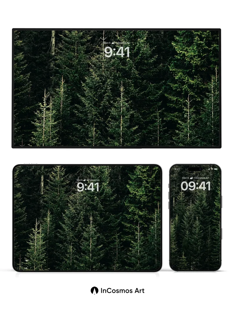 Shadowed Pine Forest Wallpaper with Whispering Needles