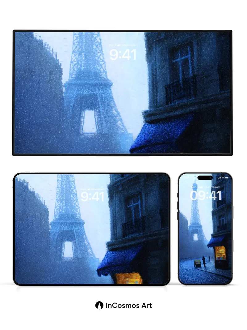 Mist-Wrapped Eiffel Wallpaper with Golden Glow