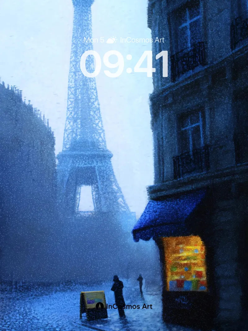 Mist-Wrapped Eiffel Wallpaper with Golden Glow