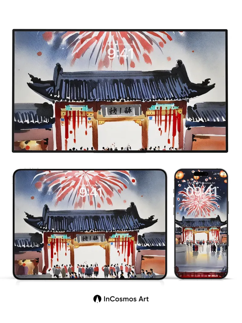 Firework Reverie Wallpaper with Hanbok Echoes