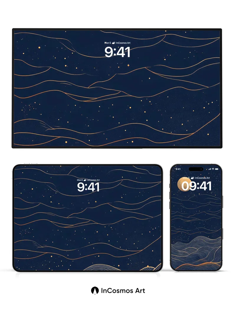 Nocturnal Wave Wallpaper with Golden Moonlight