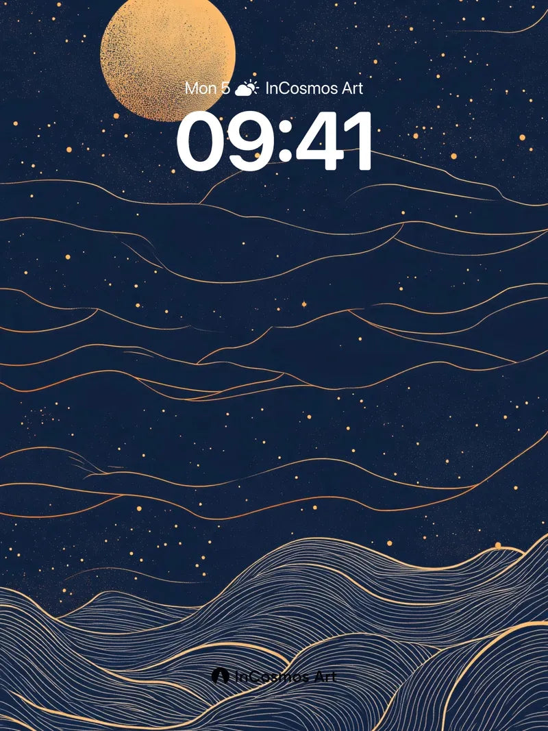 Nocturnal Wave Wallpaper with Golden Moonlight