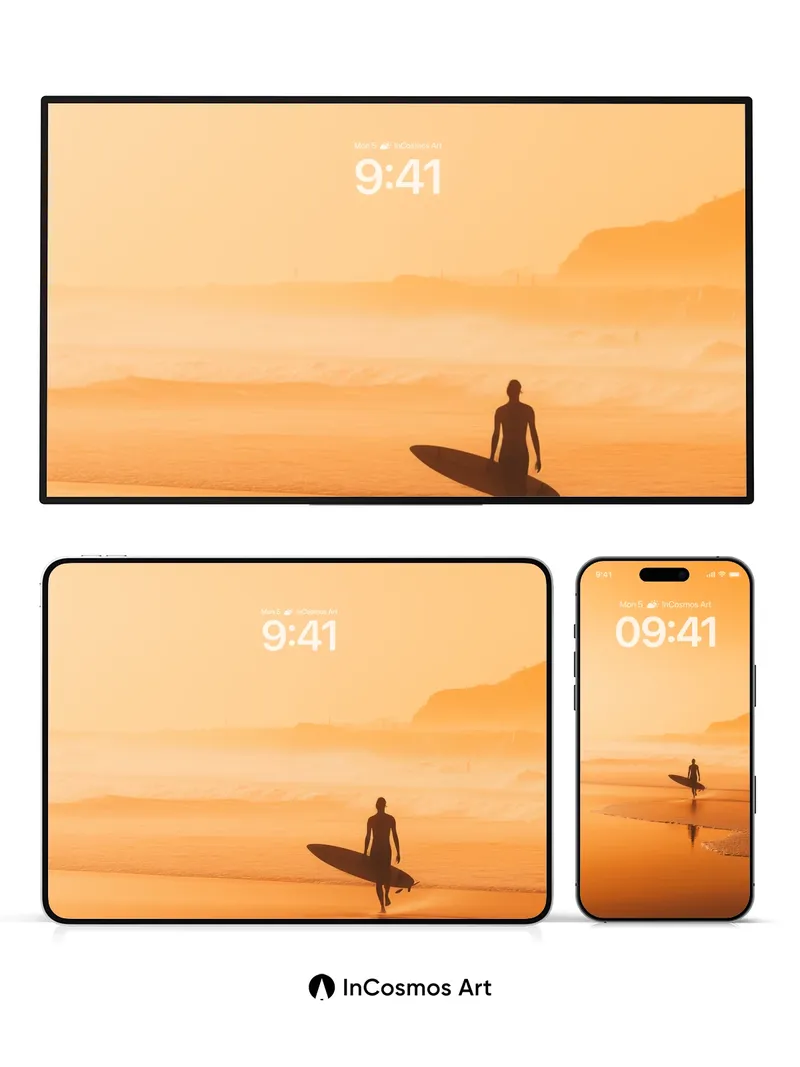 Golden Silence Wallpaper with Surfer's Shadow