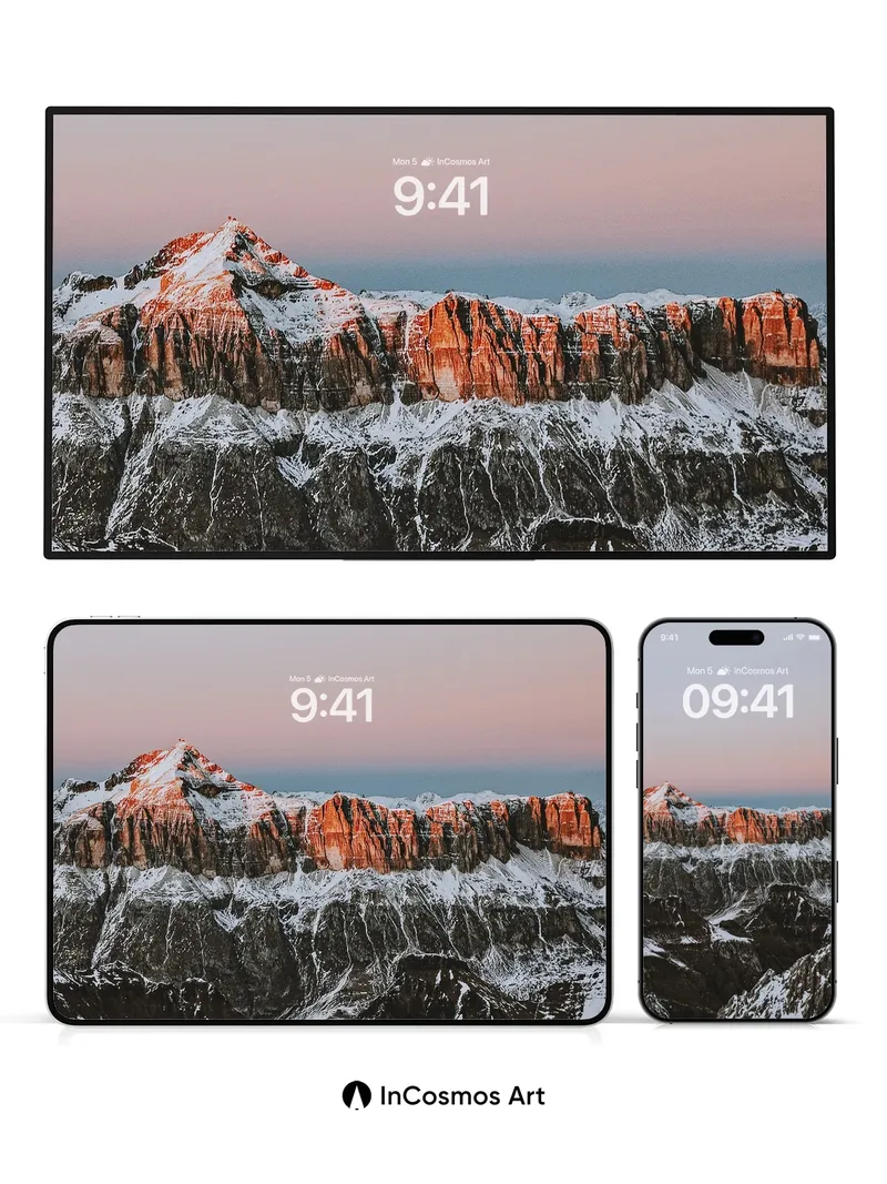 Crimson Ridge Wallpaper with Snow-Clad Peaks