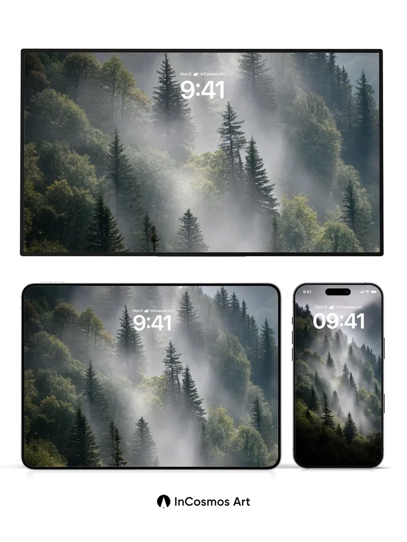 Mist-Swathed Forest Wallpaper with Whispering Pines