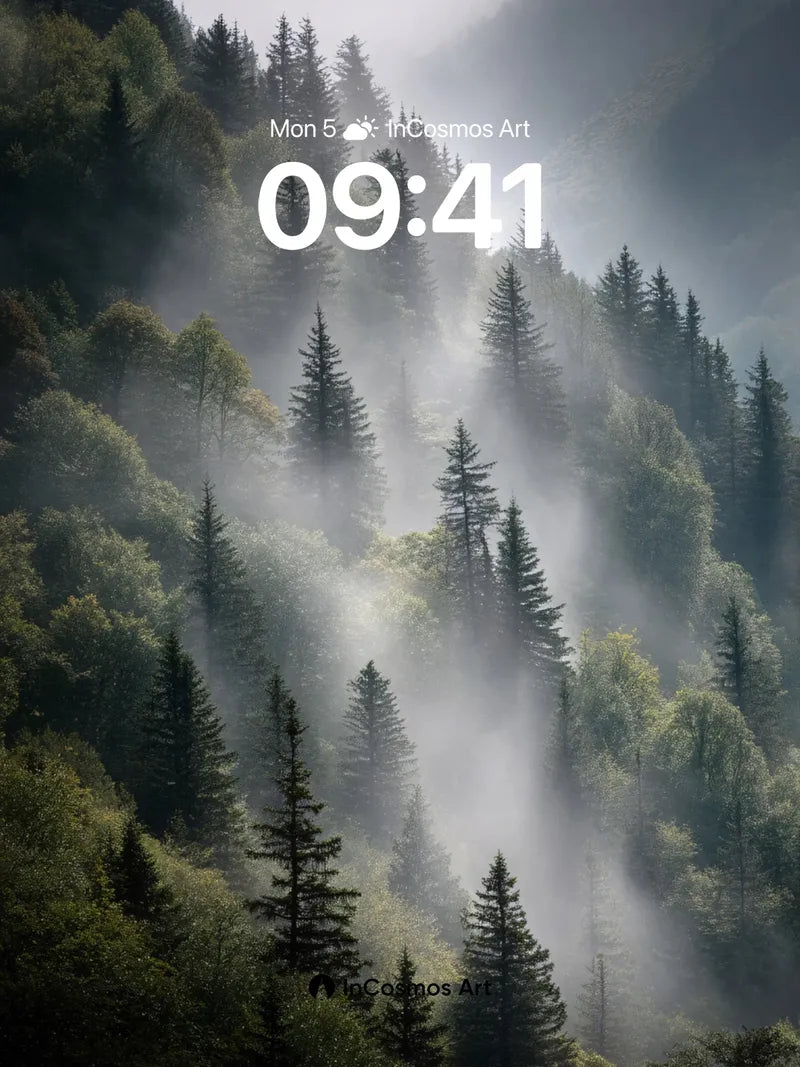 Mist-Swathed Forest Wallpaper with Whispering Pines