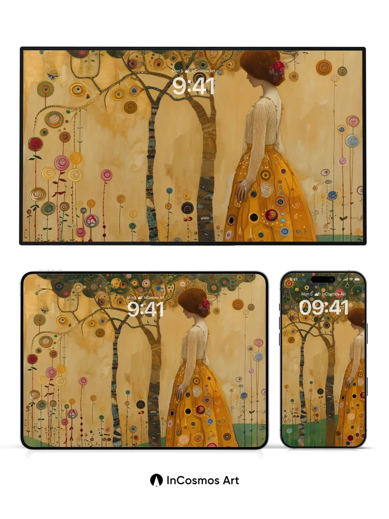 Golden Whispers Wallpaper with Spiral Bloom