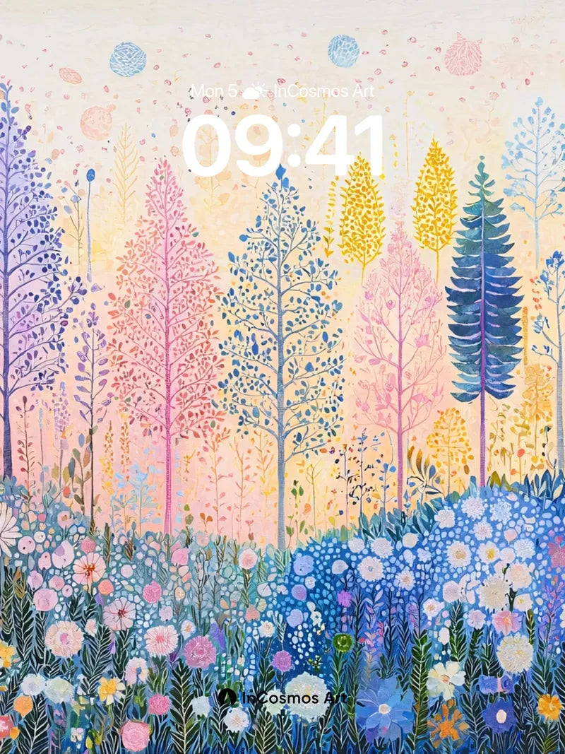 Whispering Bloom Wallpaper with Ethereal Trees