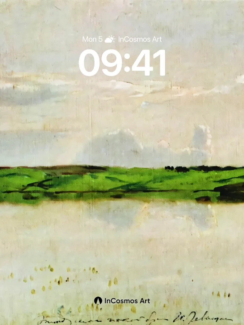 Serene Horizon Wallpaper with Soft Green Fields