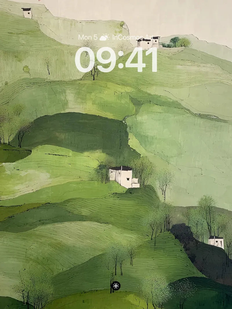 Tranquil Inkwash Hills Wallpaper with Whispering Greens wallpaper for iPhone, iPad & Mac