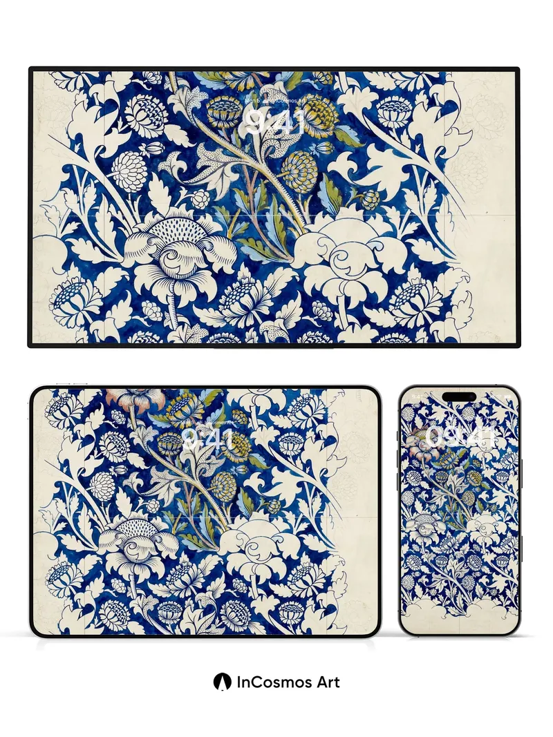 Cobalt Garden Wallpaper with Flourishing Vines