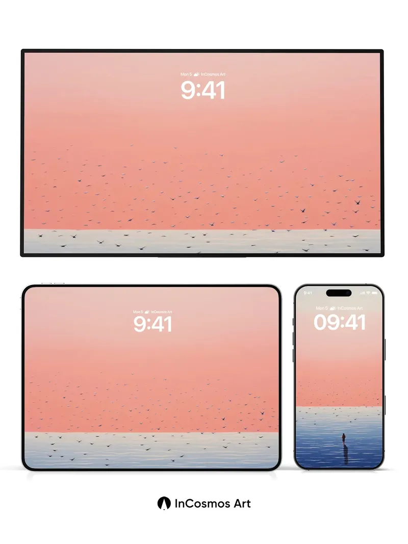 Serenity Horizon Wallpaper with Flock of Birds