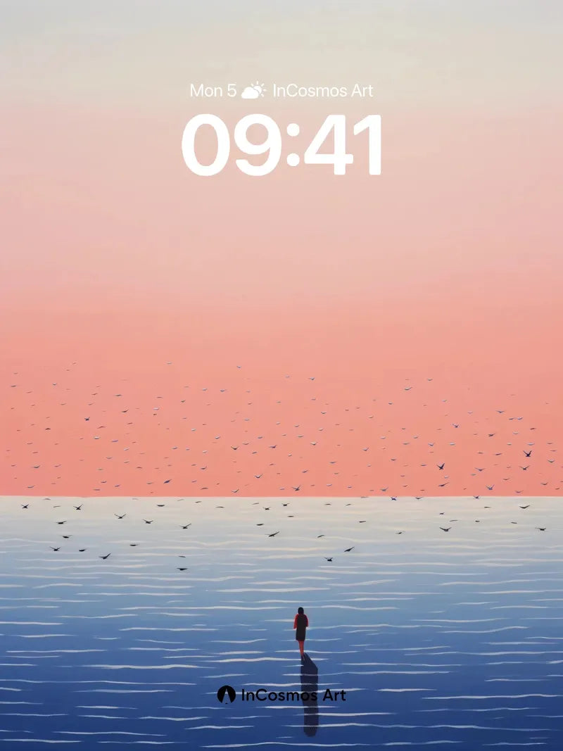 Serenity Horizon Wallpaper with Flock of Birds