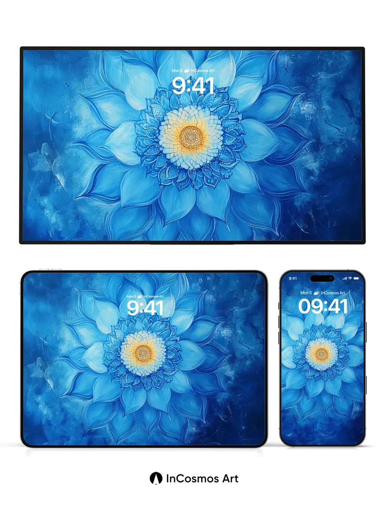 Cerulean Lotus Wallpaper with Ethereal Glow
