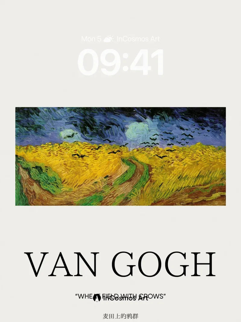 Storm-Whipped Wheat Field Wallpaper with Crows in Flight