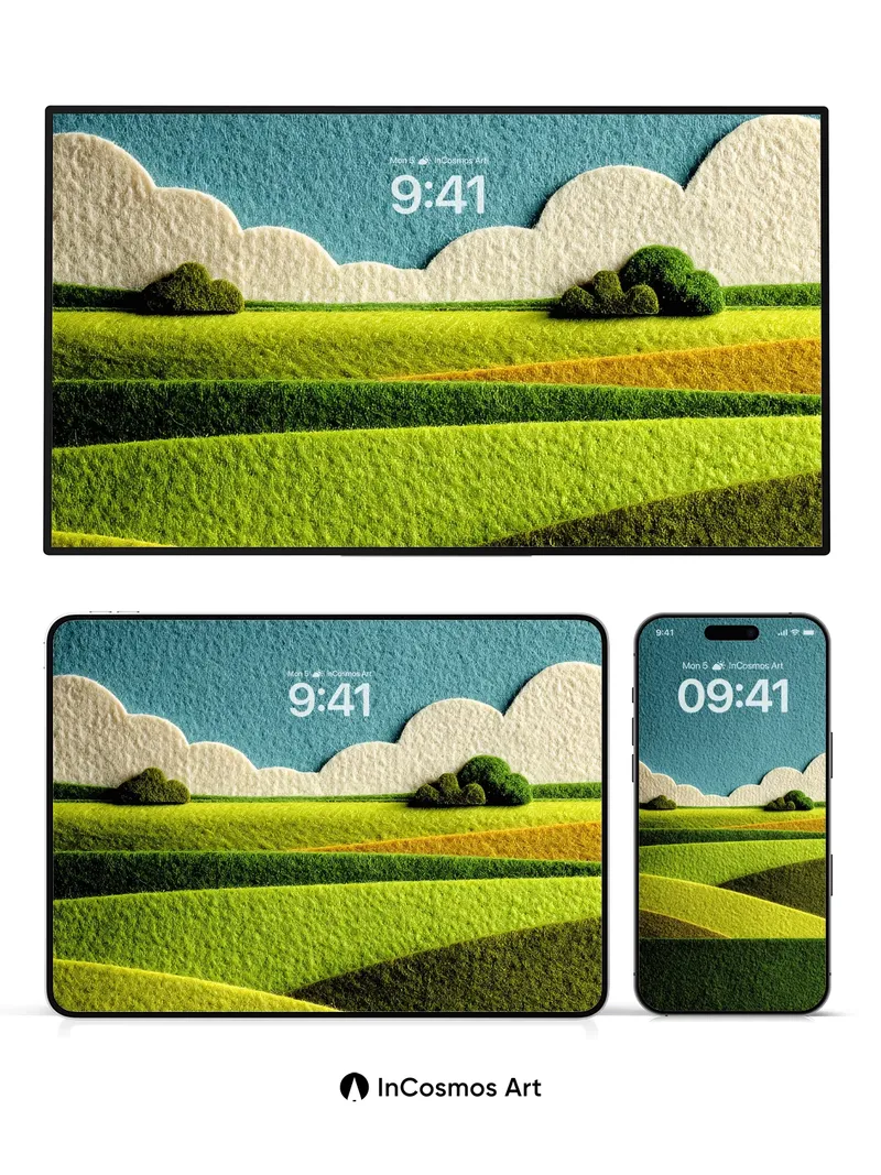 Serenity Field Wallpaper with Textured Clouds