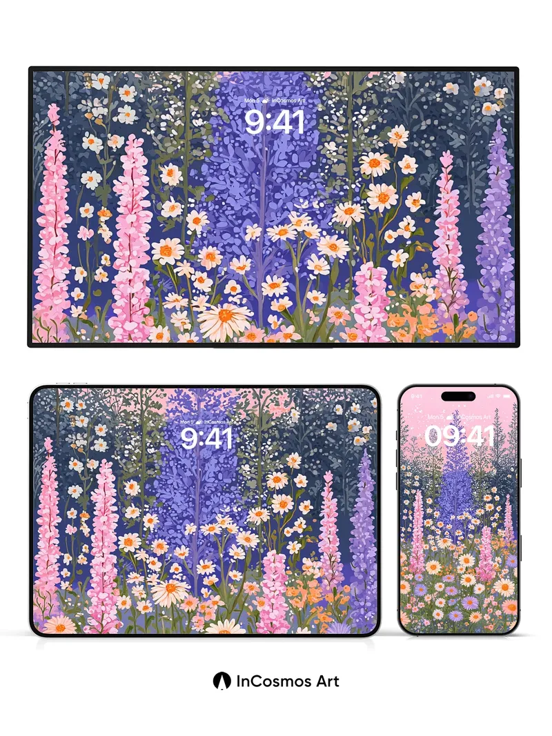 Whispering Meadow Wallpaper with Starlight Bloom