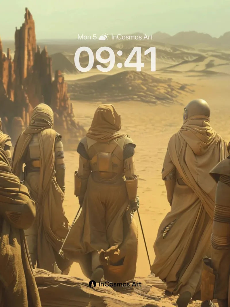 Desert Pilgrimage Wallpaper with Sand-Whispered Cloaks